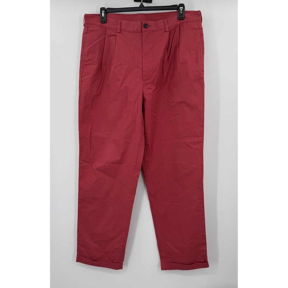 Brooks Brothers 346 Mens Red Pleated Chinos 100% Cotton Pants 39x34